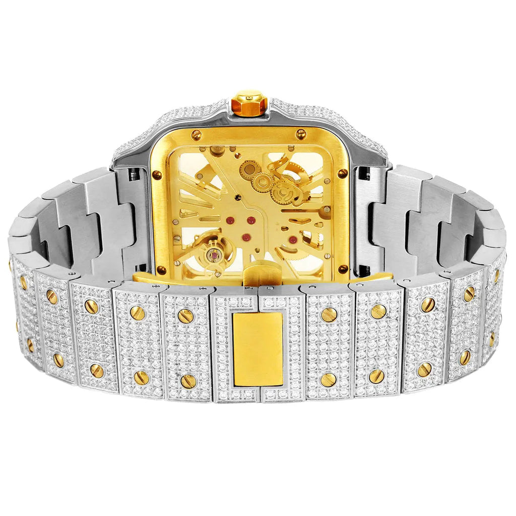 Skeleton Dial Watch Moissanite 19.5Ct. Two Tone Automatic Cartice-jewelry