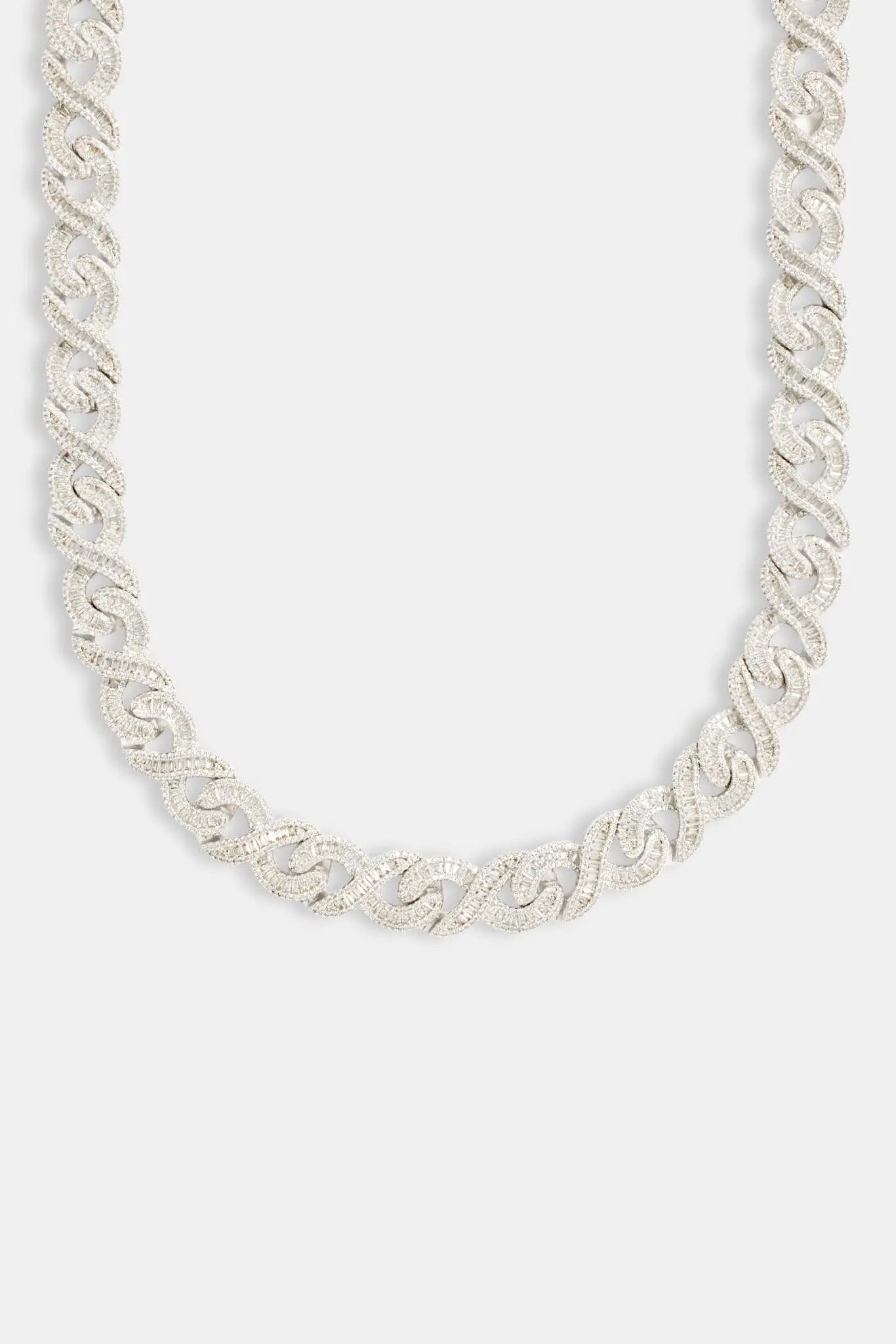 15mm Iced Baguette Infinity Chain - White Gold - Cartice™LuxuryJewelryGoldSilverWatchBraceletNecklaceChainIced-outCubanMoissaniteTarnish-freeStainlessDurablePremiumShinePlatedStatementDiamondAffordable