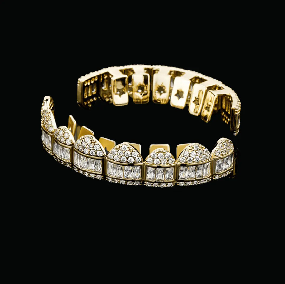 Baguette Paved Setting Iced Out Grillz - Cartice™LuxuryJewelryGoldSilverWatchBraceletNecklaceChainIced-outCubanMoissaniteTarnish-freeStainlessDurablePremiumShinePlatedStatementDiamondAffordable