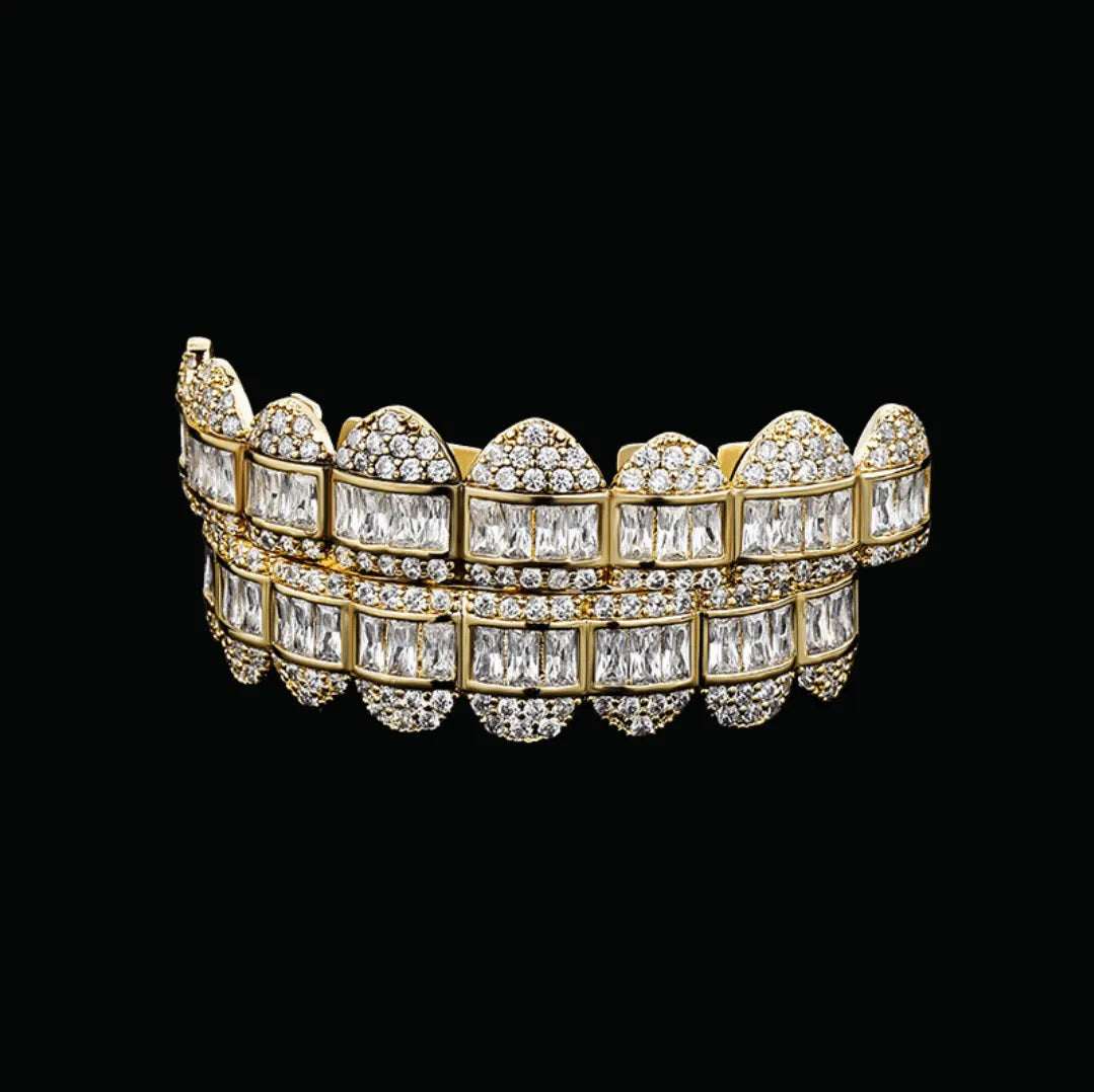 Baguette Paved Setting Iced Out Grillz - Cartice™LuxuryJewelryGoldSilverWatchBraceletNecklaceChainIced-outCubanMoissaniteTarnish-freeStainlessDurablePremiumShinePlatedStatementDiamondAffordable
