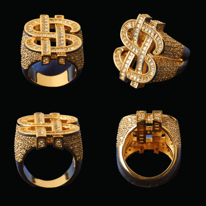 Dollar Sign Iced Out Ring - Cartice™LuxuryJewelryGoldSilverWatchBraceletNecklaceChainIced-outCubanMoissaniteTarnish-freeStainlessDurablePremiumShinePlatedStatementDiamondAffordable