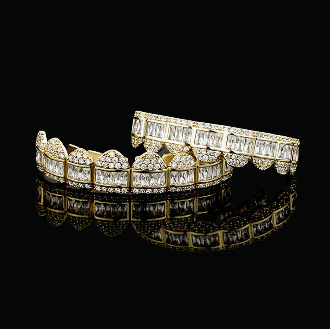 Baguette Paved Setting Iced Out Grillz - Cartice™LuxuryJewelryGoldSilverWatchBraceletNecklaceChainIced-outCubanMoissaniteTarnish-freeStainlessDurablePremiumShinePlatedStatementDiamondAffordable