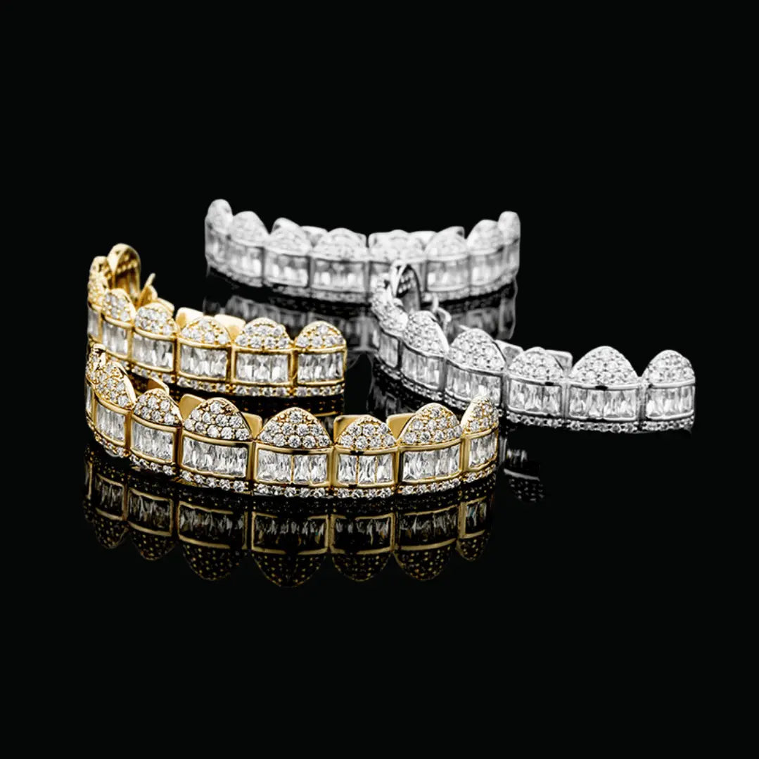 Baguette Paved Setting Iced Out Grillz - Cartice™LuxuryJewelryGoldSilverWatchBraceletNecklaceChainIced-outCubanMoissaniteTarnish-freeStainlessDurablePremiumShinePlatedStatementDiamondAffordable