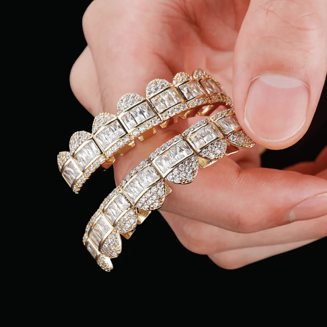 Baguette Paved Setting Iced Out Grillz - Cartice™LuxuryJewelryGoldSilverWatchBraceletNecklaceChainIced-outCubanMoissaniteTarnish-freeStainlessDurablePremiumShinePlatedStatementDiamondAffordable