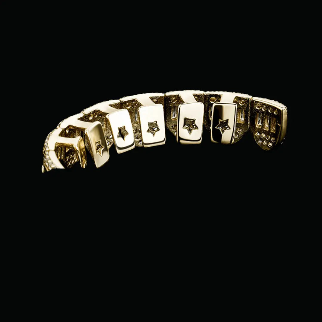 Baguette Paved Setting Iced Out Grillz - Cartice™LuxuryJewelryGoldSilverWatchBraceletNecklaceChainIced-outCubanMoissaniteTarnish-freeStainlessDurablePremiumShinePlatedStatementDiamondAffordable