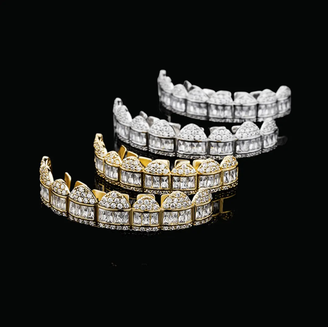 Baguette Paved Setting Iced Out Grillz - Cartice™LuxuryJewelryGoldSilverWatchBraceletNecklaceChainIced-outCubanMoissaniteTarnish-freeStainlessDurablePremiumShinePlatedStatementDiamondAffordable