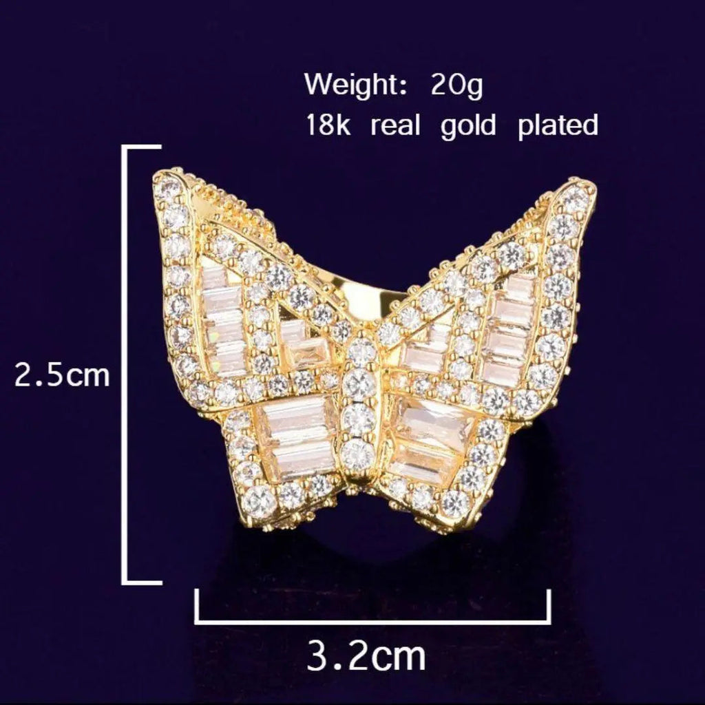 Butterfly Edition Baguette Tennis Iced Out Ring - Cartice™LuxuryJewelryGoldSilverWatchBraceletNecklaceChainIced-outCubanMoissaniteTarnish-freeStainlessDurablePremiumShinePlatedStatementDiamondAffordable