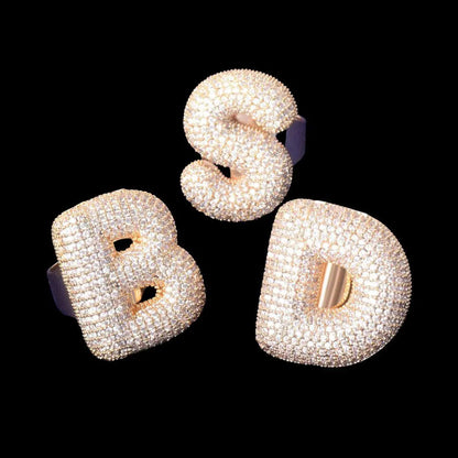 A-Z Initial Custom Letter Iced Out Ring - Cartice™LuxuryJewelryGoldSilverWatchBraceletNecklaceChainIced-outCubanMoissaniteTarnish-freeStainlessDurablePremiumShinePlatedStatementDiamondAffordable