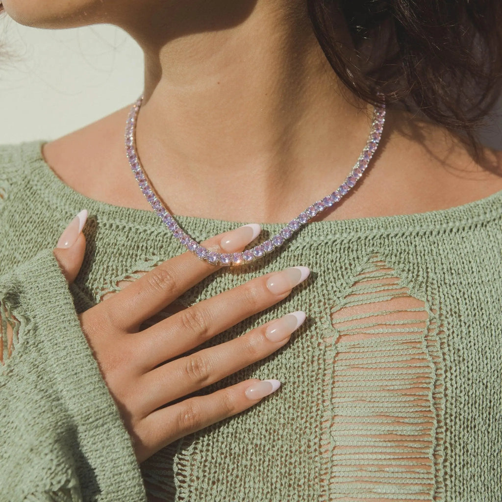 5mm Tennis Chain - Pastel Pink - Cartice™LuxuryJewelryGoldSilverWatchBraceletNecklaceChainIced-outCubanMoissaniteTarnish-freeStainlessDurablePremiumShinePlatedStatementDiamondAffordable