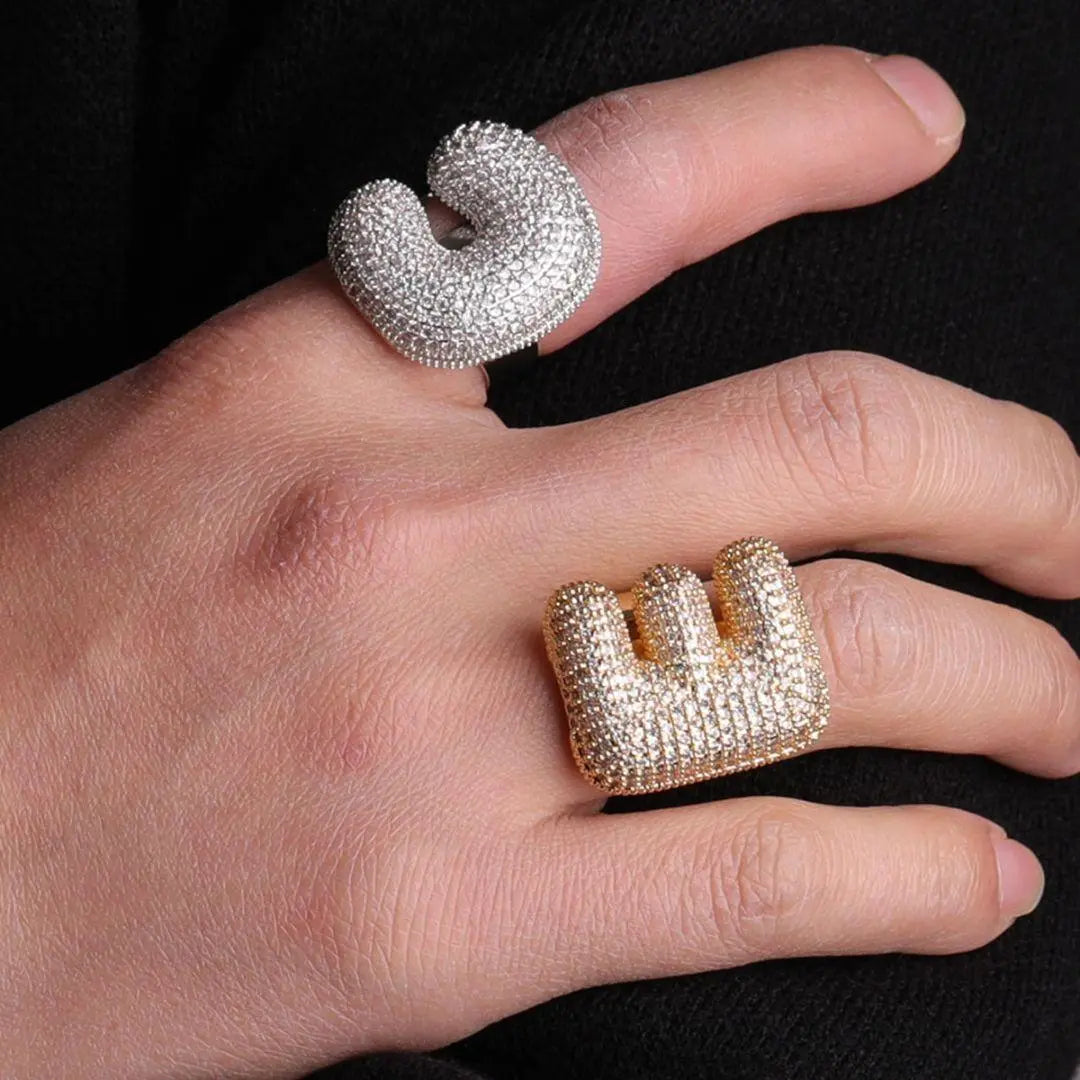 A-Z Initial Custom Letter Iced Out Ring - Cartice™LuxuryJewelryGoldSilverWatchBraceletNecklaceChainIced-outCubanMoissaniteTarnish-freeStainlessDurablePremiumShinePlatedStatementDiamondAffordable