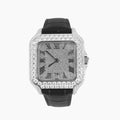 Moissanite Black Croco Half Iced Leather Band Watch Bezel 9.6ct Cartice-jewelry