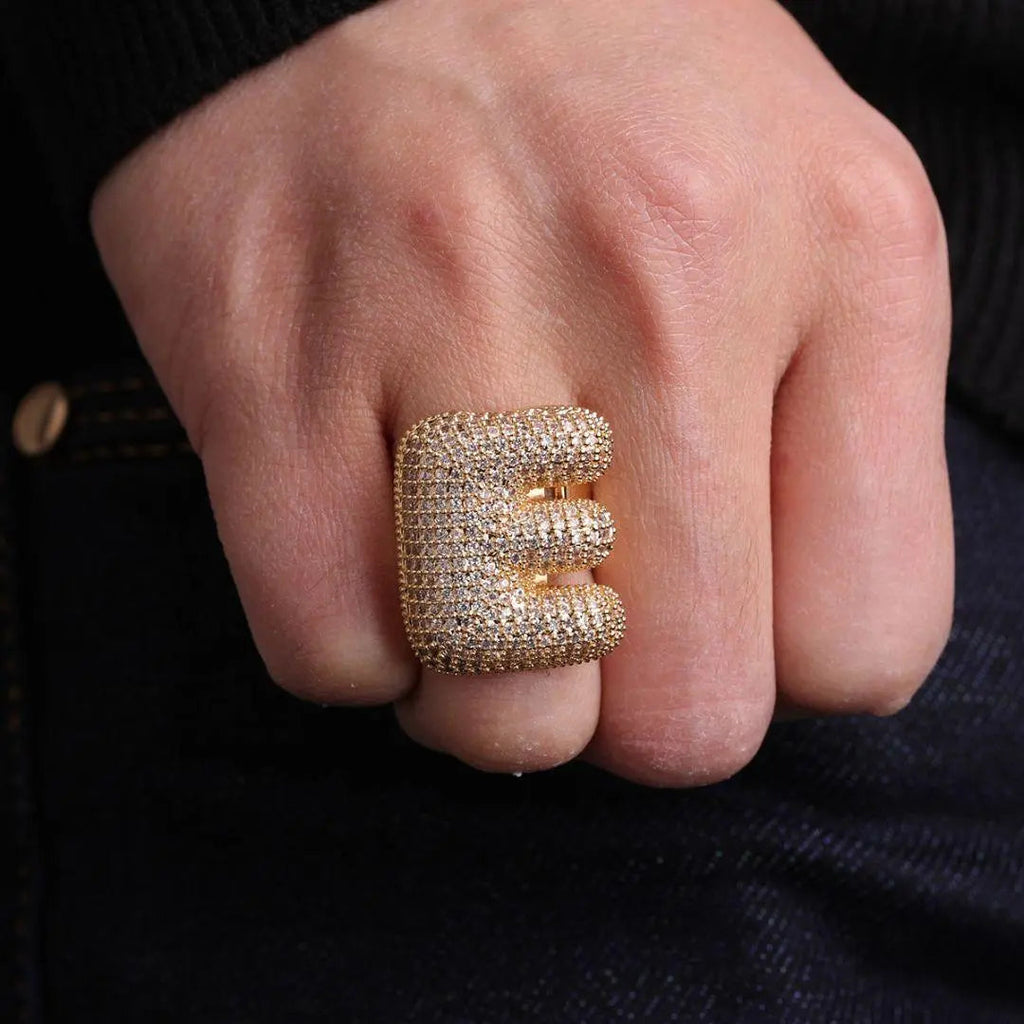 A-Z Initial Custom Letter Iced Out Ring - Cartice™LuxuryJewelryGoldSilverWatchBraceletNecklaceChainIced-outCubanMoissaniteTarnish-freeStainlessDurablePremiumShinePlatedStatementDiamondAffordable