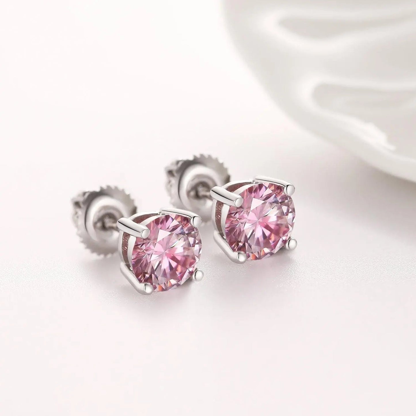 PINK VVS ROUND 1CT EARRINGS   - White Gold Vermeil - Cartice™LuxuryJewelryGoldSilverWatchBraceletNecklaceChainIced-outCubanMoissaniteTarnish-freeStainlessDurablePremiumShinePlatedStatementDiamondAffordable
