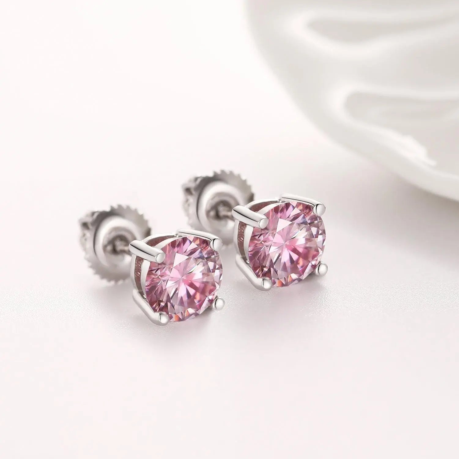 PINK VVS ROUND 1CT EARRINGS   - White Gold Vermeil - Cartice™LuxuryJewelryGoldSilverWatchBraceletNecklaceChainIced-outCubanMoissaniteTarnish-freeStainlessDurablePremiumShinePlatedStatementDiamondAffordable