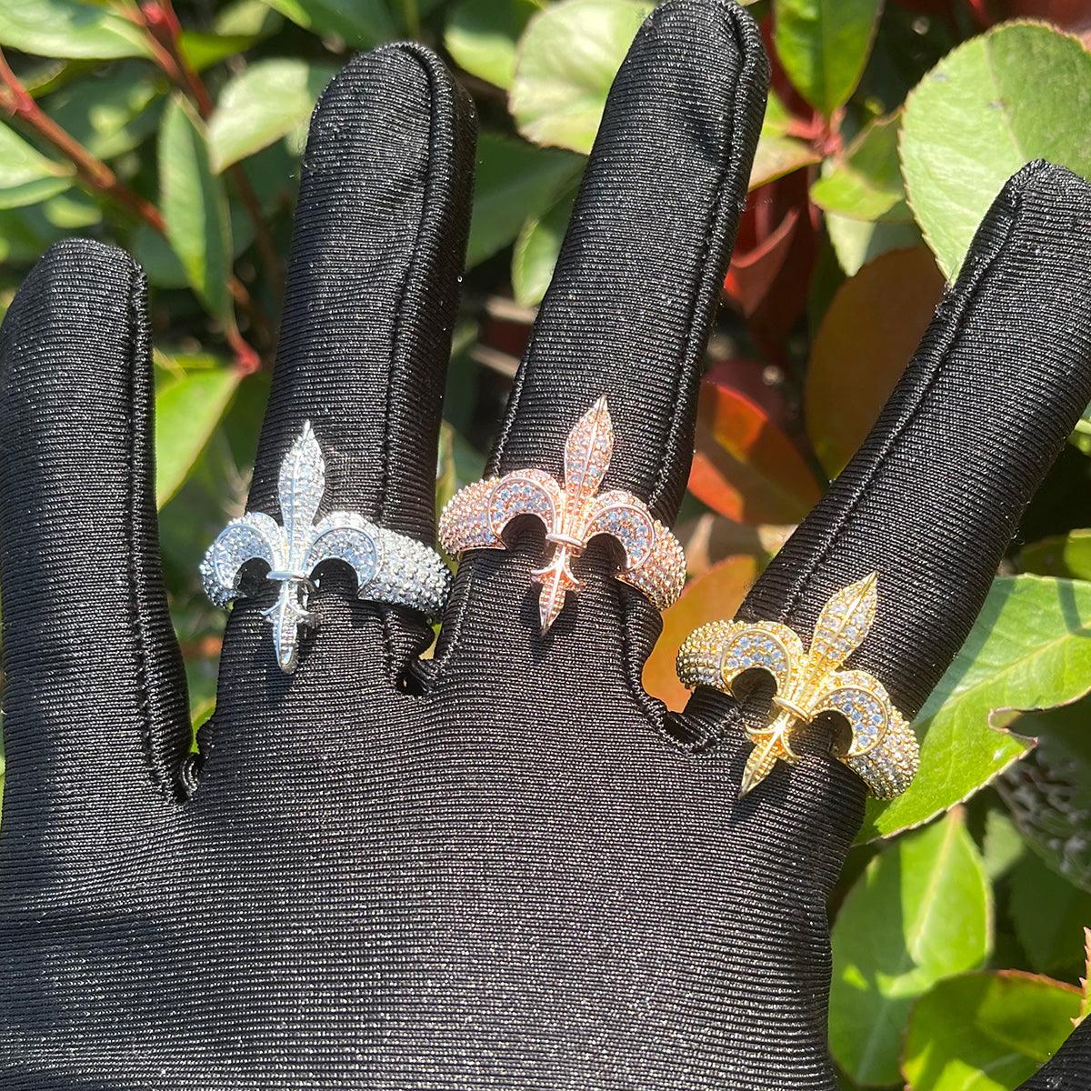 The Fleur De Lys Iced Out Ring - Cartice™LuxuryJewelryGoldSilverWatchBraceletNecklaceChainIced-outCubanMoissaniteTarnish-freeStainlessDurablePremiumShinePlatedStatementDiamondAffordable