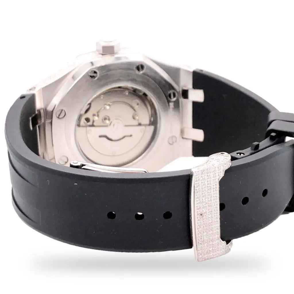 Solitaire Bezel 9.5ct Moissanite Half Iced Black Silicon Band Watch Cartice-jewelry