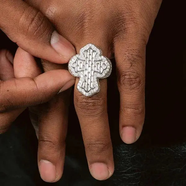BAGUETTE CROSS RING - Cartice™LuxuryJewelryGoldSilverWatchBraceletNecklaceChainIced-outCubanMoissaniteTarnish-freeStainlessDurablePremiumShinePlatedStatementDiamondAffordable