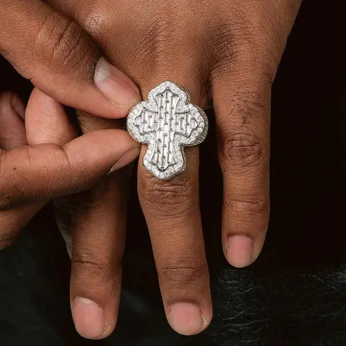 BAGUETTE CROSS RING - Cartice™LuxuryJewelryGoldSilverWatchBraceletNecklaceChainIced-outCubanMoissaniteTarnish-freeStainlessDurablePremiumShinePlatedStatementDiamondAffordable