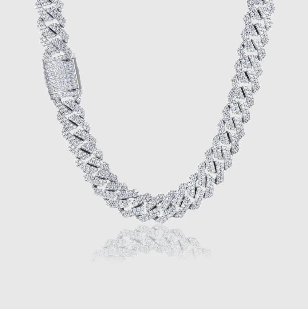 DIAMOND PRONG CUBAN CHAIN 14MM - White Gold - Cartice™LuxuryJewelryGoldSilverWatchBraceletNecklaceChainIced-outCubanMoissaniteTarnish-freeStainlessDurablePremiumShinePlatedStatementDiamondAffordable