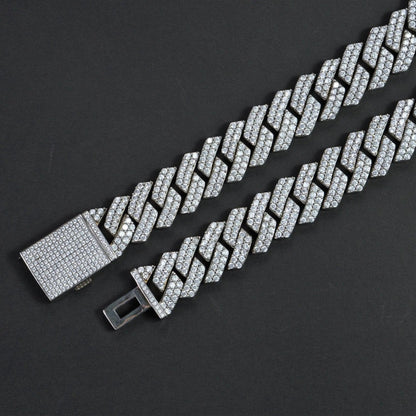 DIAMOND PRONG CUBAN CHAIN 14MM - White Gold - Cartice™LuxuryJewelryGoldSilverWatchBraceletNecklaceChainIced-outCubanMoissaniteTarnish-freeStainlessDurablePremiumShinePlatedStatementDiamondAffordable