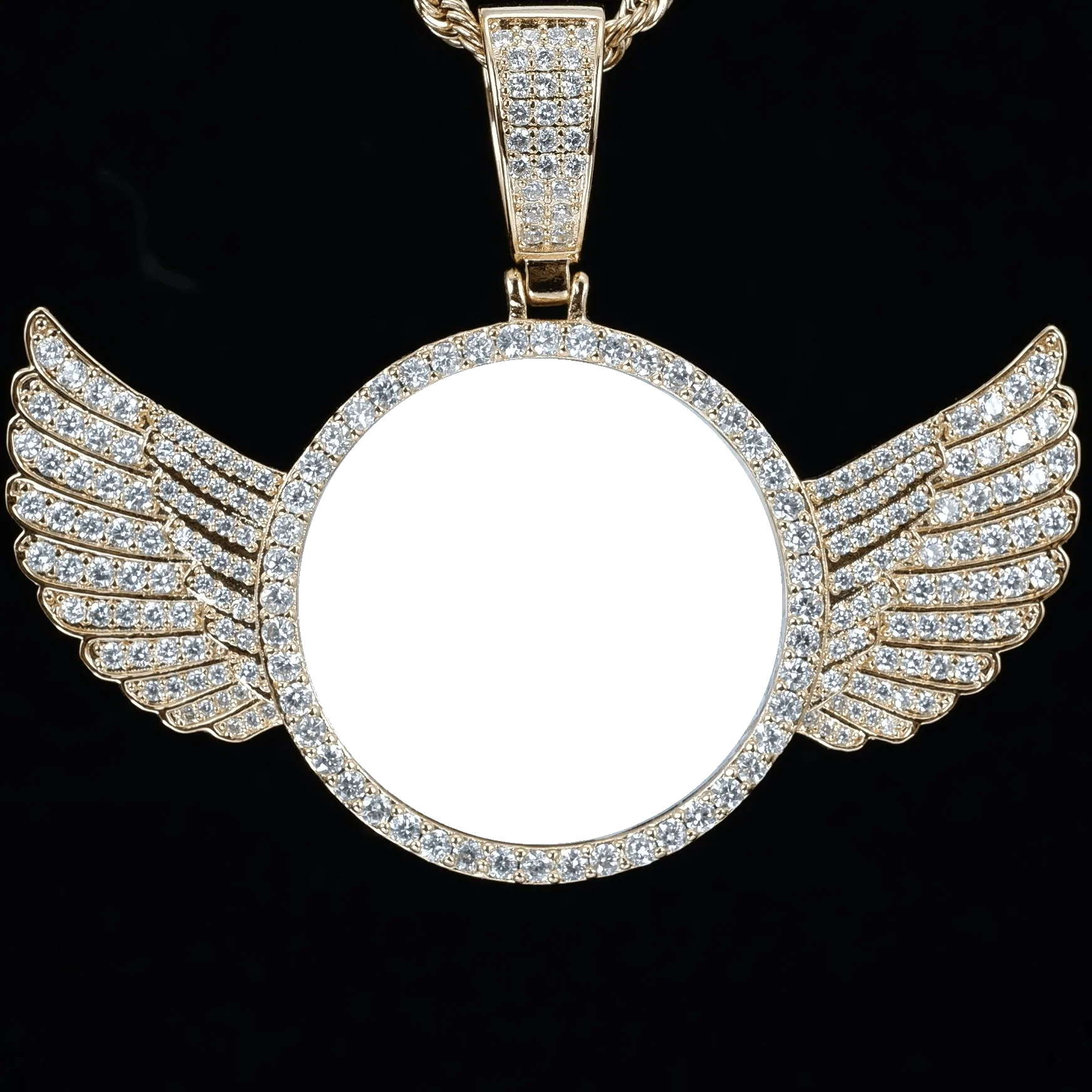 Custom Wing Photo Pendant - White Gold