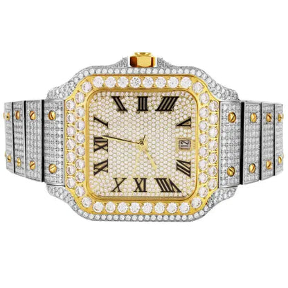 Moissanite Two Tone Yellow Gold Watch Cartice-jewelry