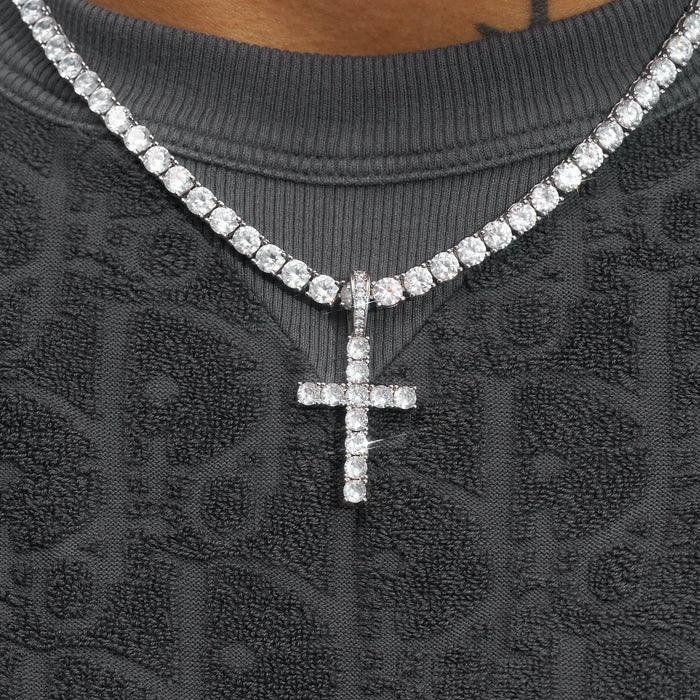 ICED CROSS PENDANT + 4MM TENNIS CHAIN - Cartice™LuxuryJewelryGoldSilverWatchBraceletNecklaceChainIced-outCubanMoissaniteTarnish-freeStainlessDurablePremiumShinePlatedStatementDiamondAffordable