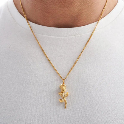 ROSE PENDANT + MICRO CUBAN CHAIN - Cartice™LuxuryJewelryGoldSilverWatchBraceletNecklaceChainIced-outCubanMoissaniteTarnish-freeStainlessDurablePremiumShinePlatedStatementDiamondAffordable