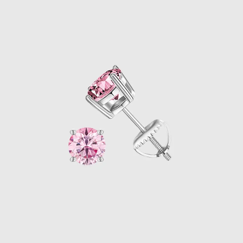 PINK VVS ROUND 1CT EARRINGS   - White Gold Vermeil - Cartice™LuxuryJewelryGoldSilverWatchBraceletNecklaceChainIced-outCubanMoissaniteTarnish-freeStainlessDurablePremiumShinePlatedStatementDiamondAffordable