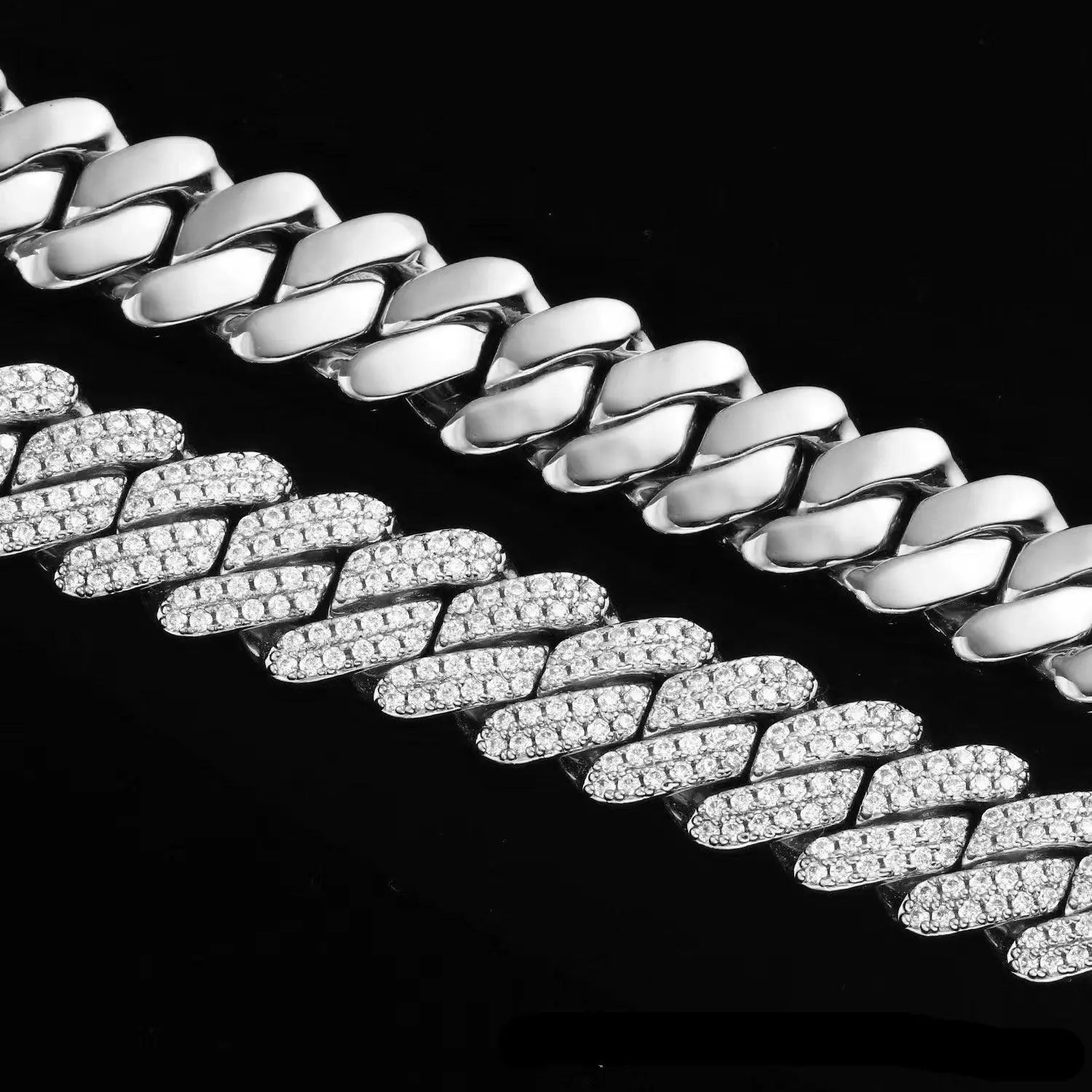 DIAMOND PRONG CUBAN CHAIN 14MM - White Gold - Cartice™LuxuryJewelryGoldSilverWatchBraceletNecklaceChainIced-outCubanMoissaniteTarnish-freeStainlessDurablePremiumShinePlatedStatementDiamondAffordable