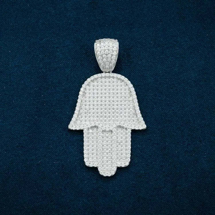 Moissanite Round Cut Hamsa Hand Pendant  - Vermeil Gold